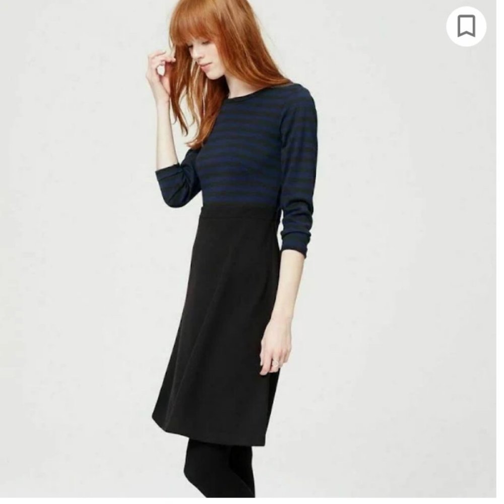 LOFT BLACK & BLUE STRIPED DRESS